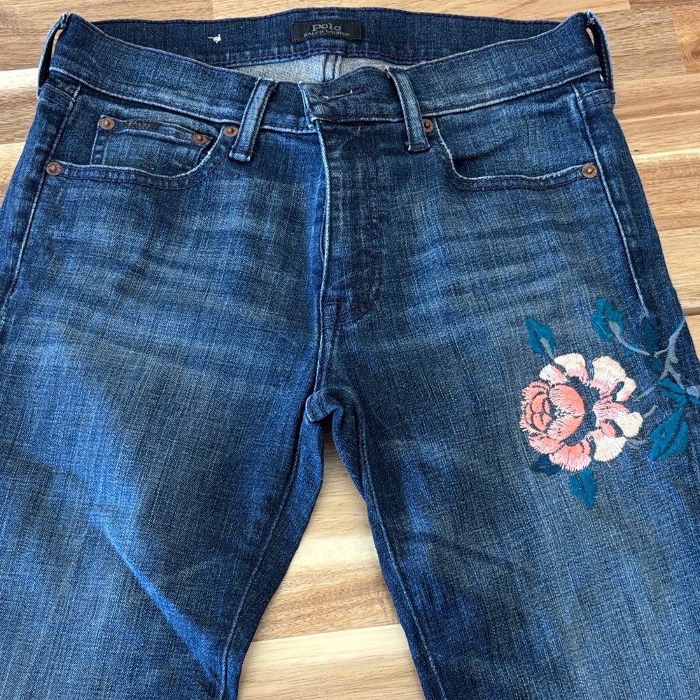 Ralph Lauren Embroidered Floral Blue Jeans
